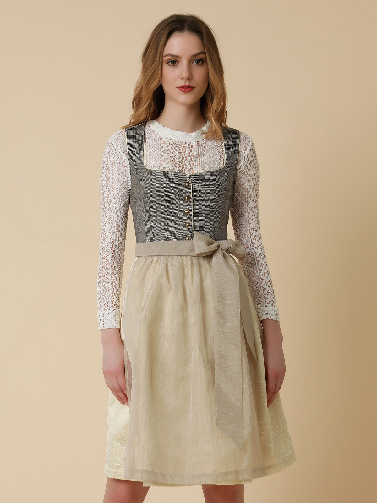 Dirndl mit Leder in Grau