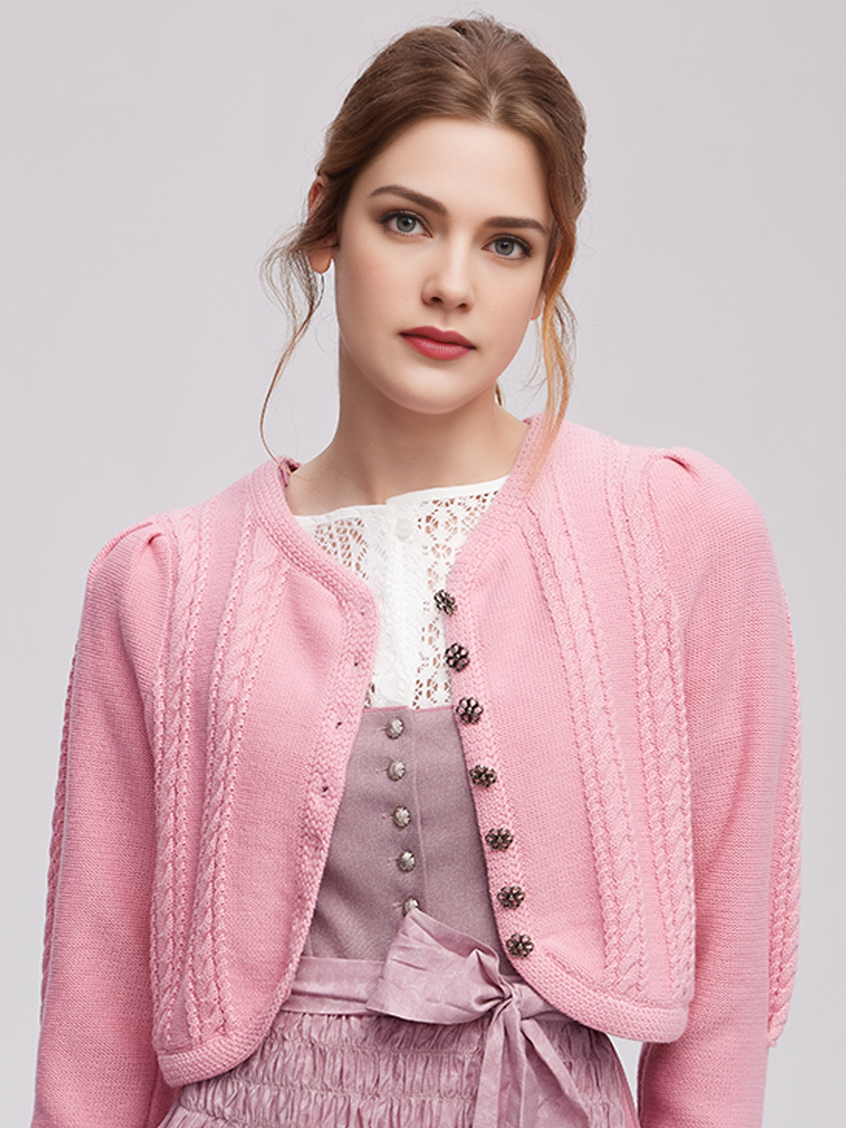 Schwarzes Dirndl mit rosa Schürze
