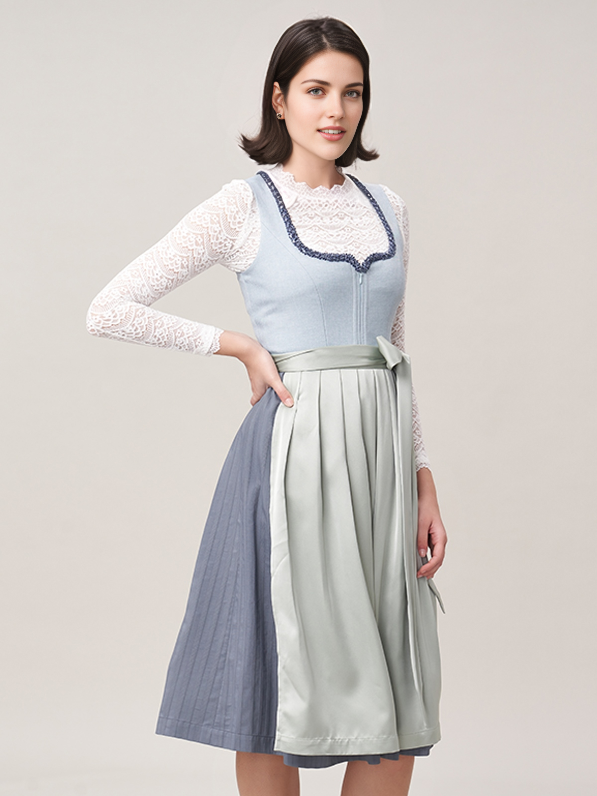 Modernes blaues Dirndl mit schlanker Silhouette