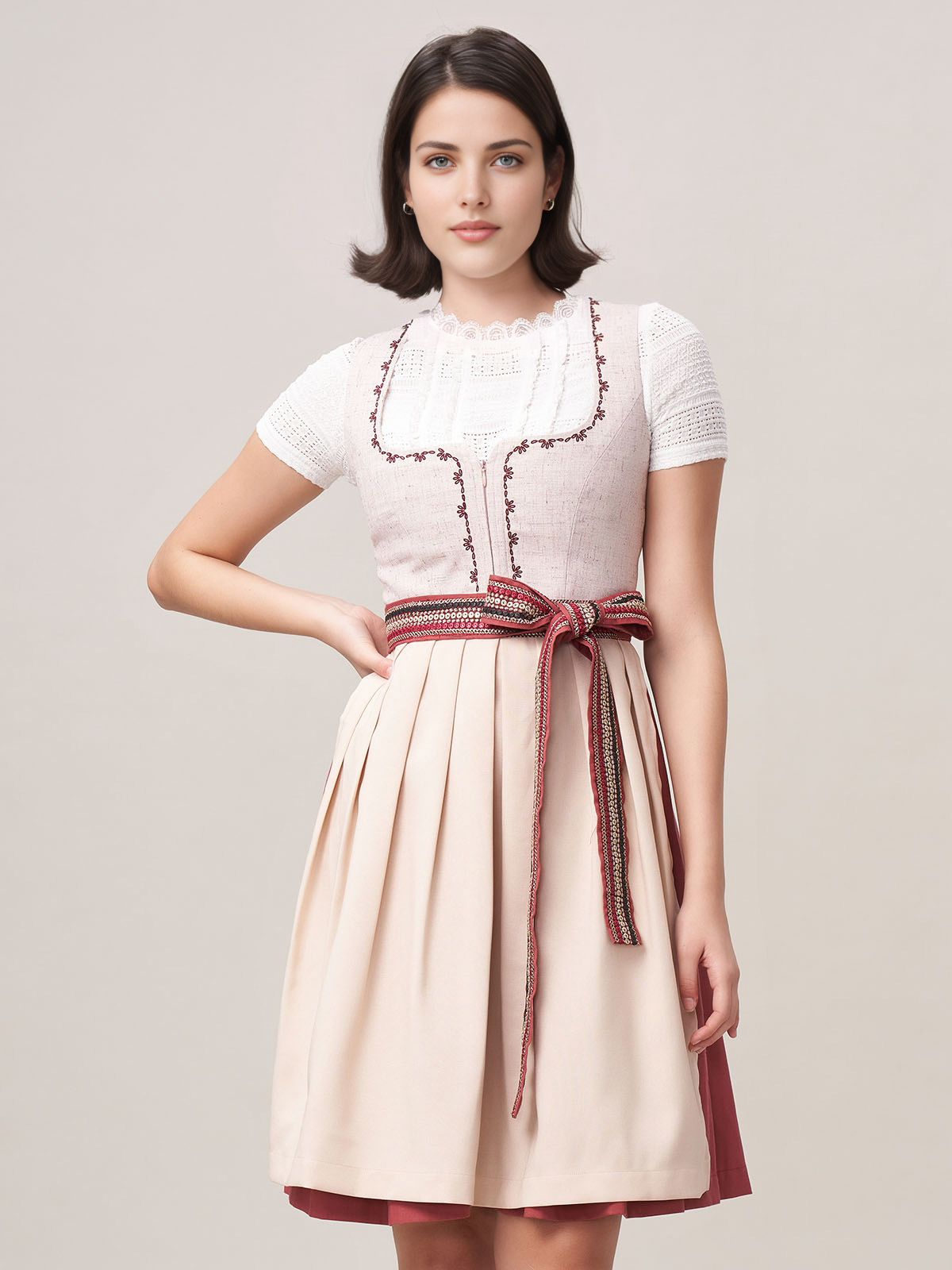 Ein dunkelblaues Samt Dirndl mit floralen Details