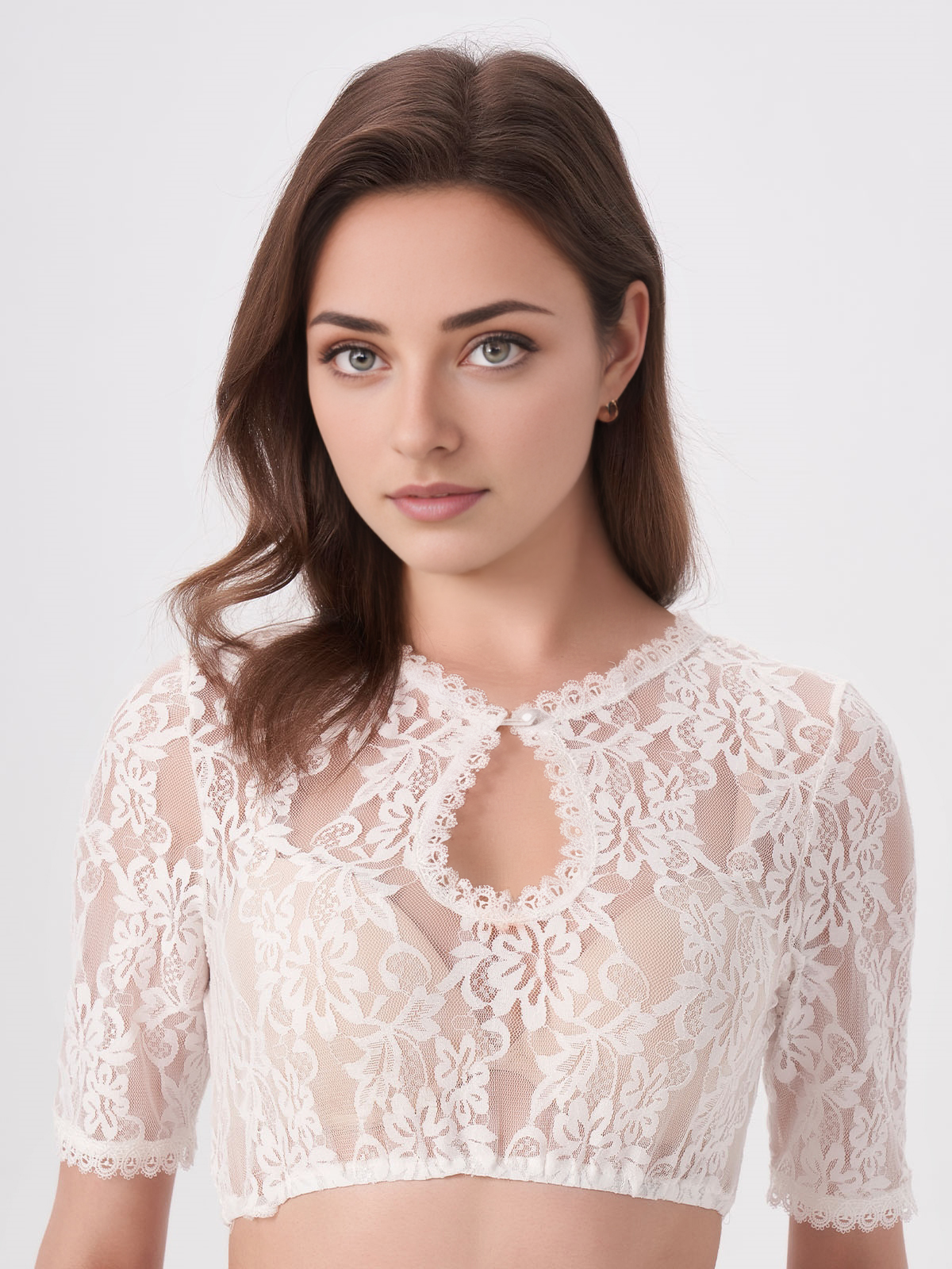 Beige Dirndlbluse mit Spitzenverzierung