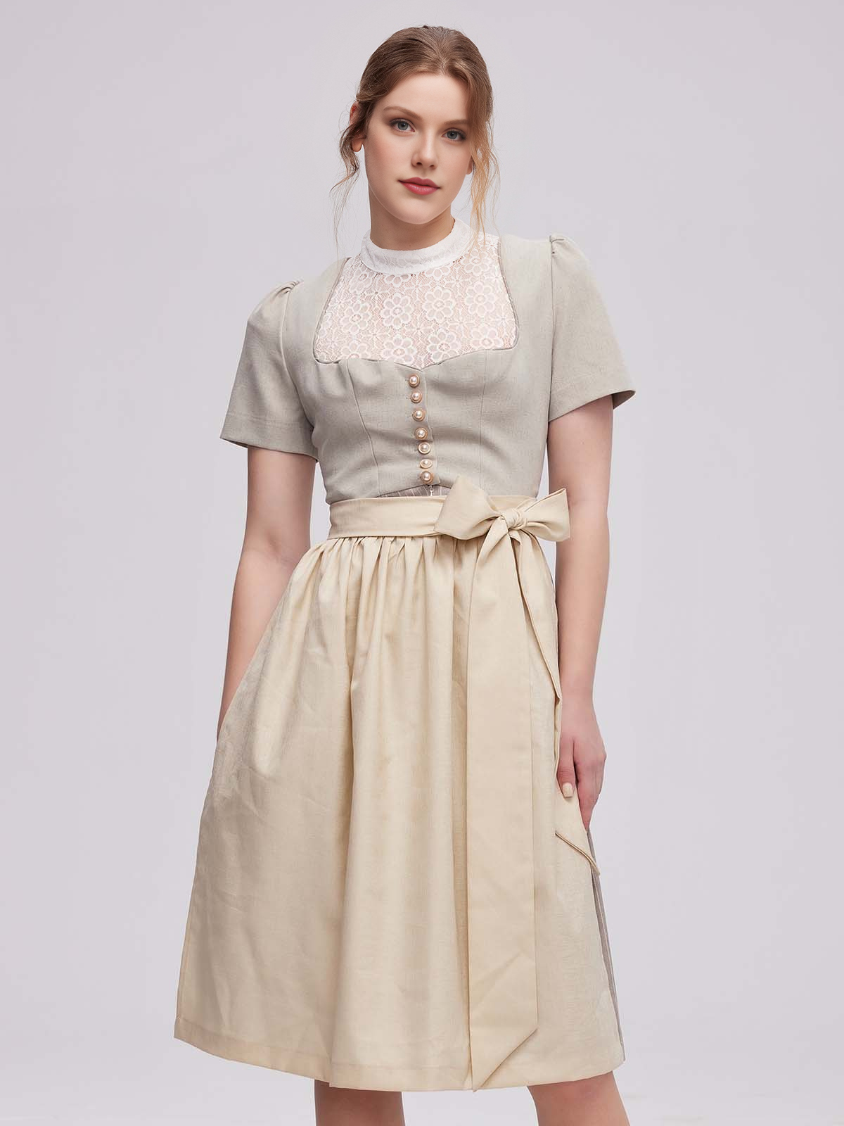 Dirndlbluse langarm Baumwolle in Grau